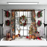 Lofaris Garland Decorated Window Christmas Photo Backdrop